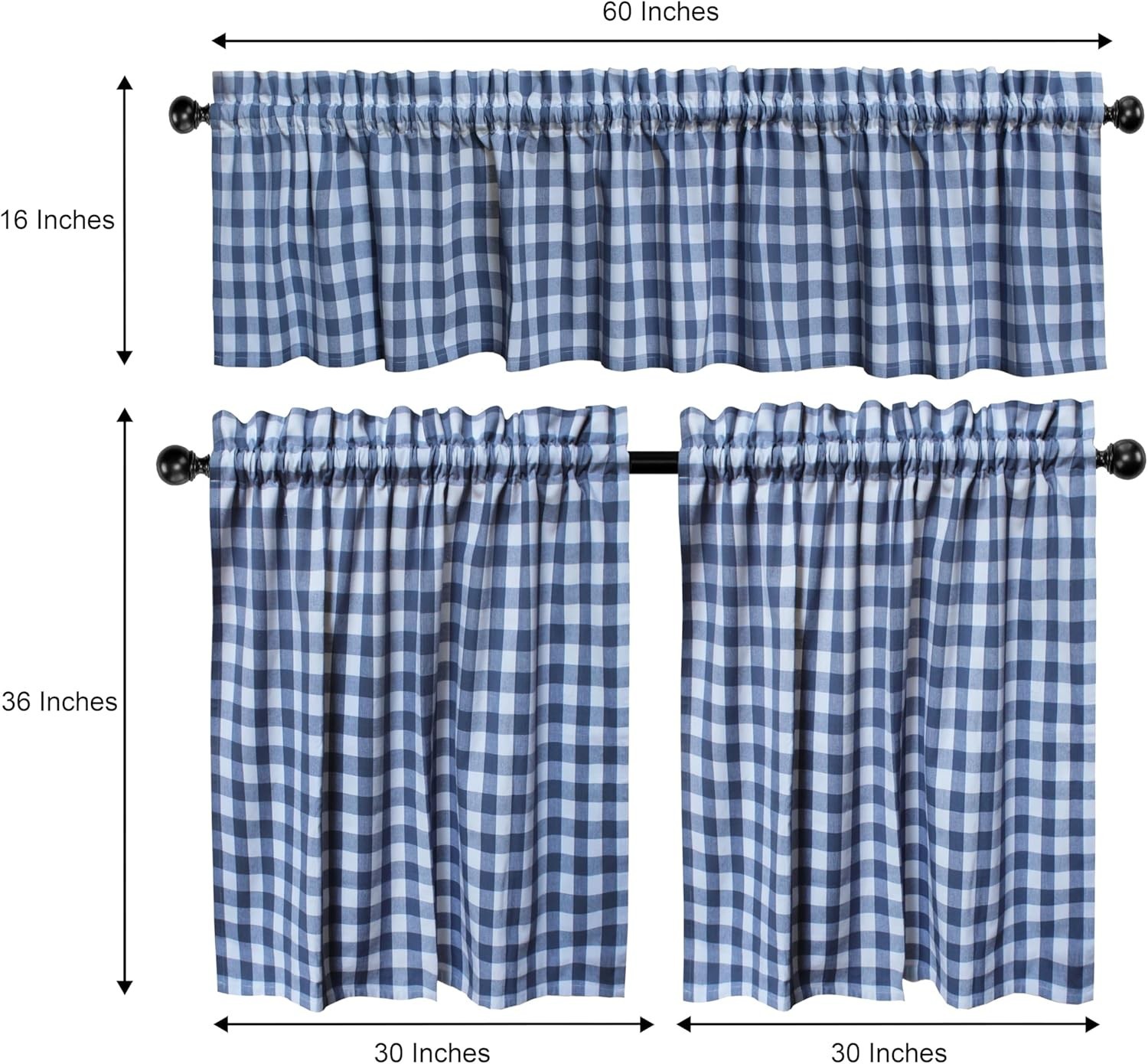 COTTON CRAFT Café Curtains – Tier Window Treatment Curtains – Blue and White …
