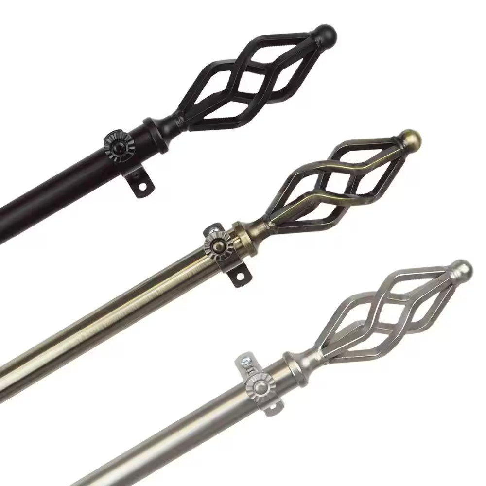 28 In. to 48 In. Adjustable 13/16 In. Cassandra Single Curtain Rod in Antique Br