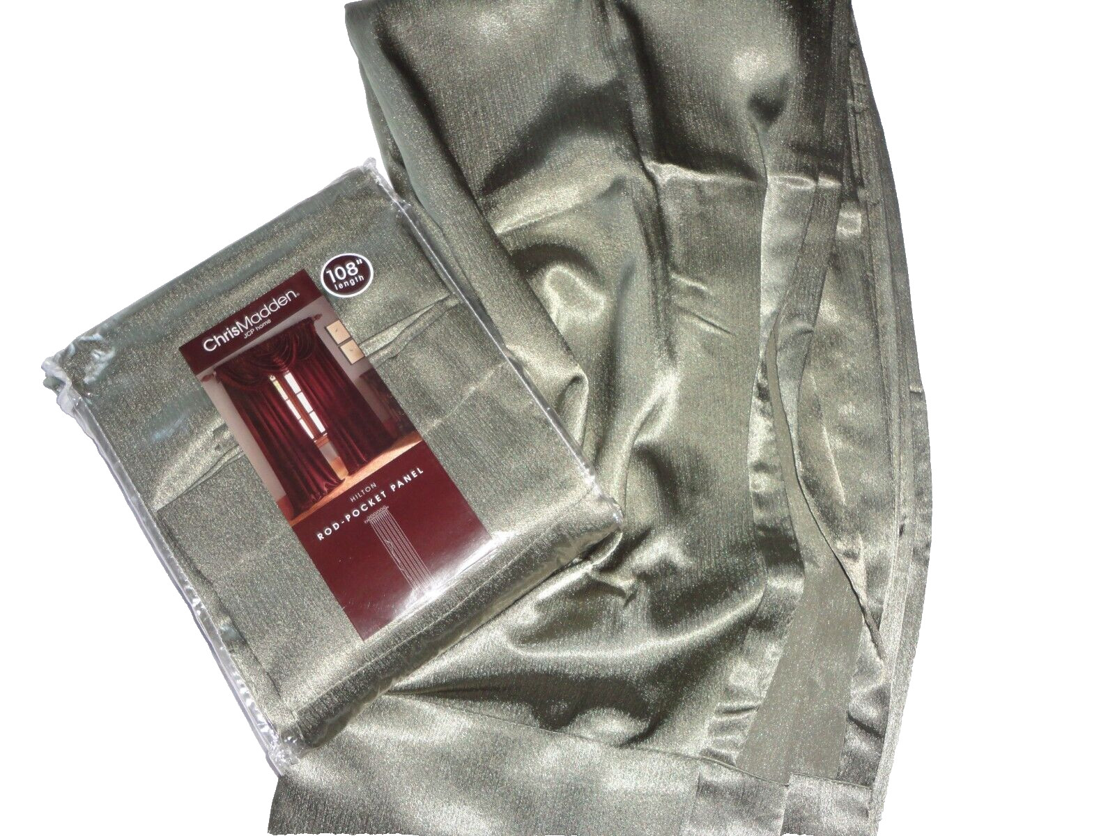 CHRIS MADDEN HILTON EVENING SAGE GREEN SATIN SHIMMER (2) DRAPERY PANELS 54X108