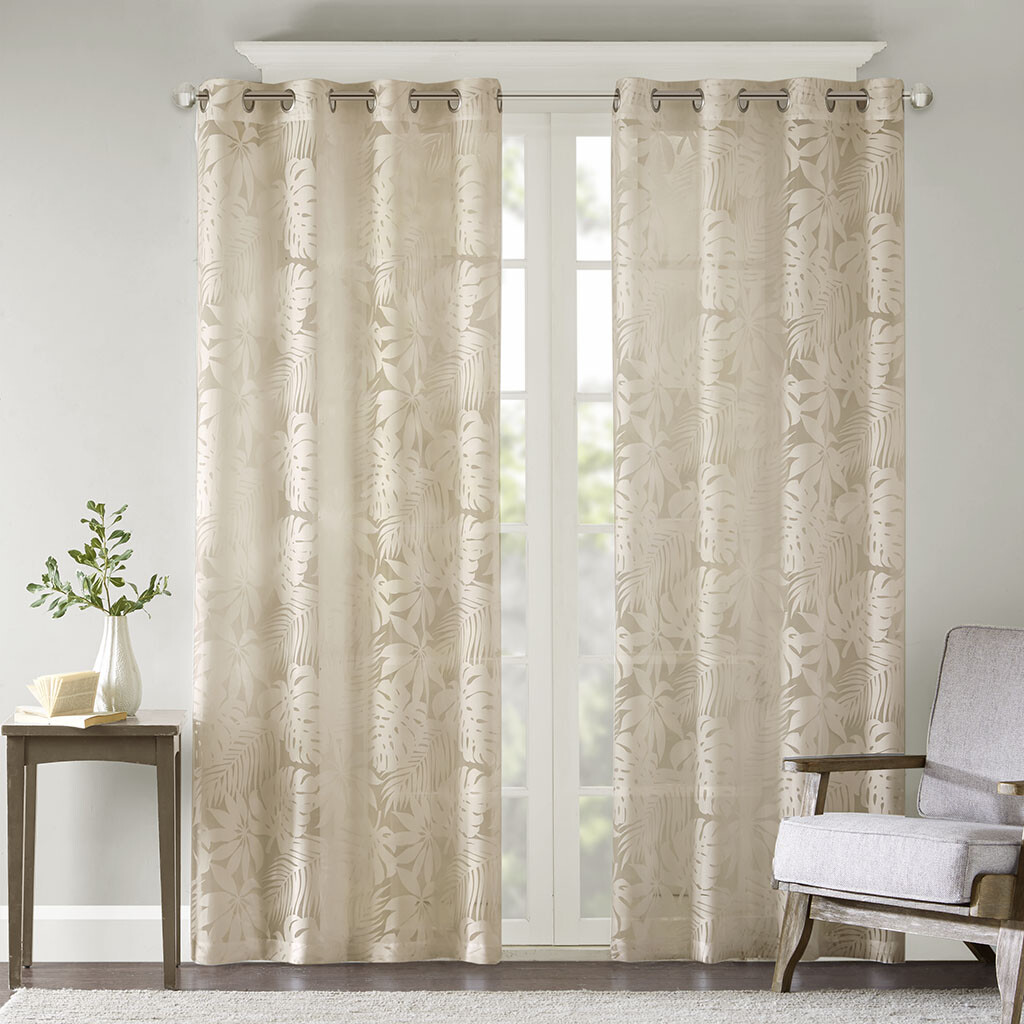 Madison Park Leilani Palm Leaf Burnout Window Sheer 50×63 50×84″50×95