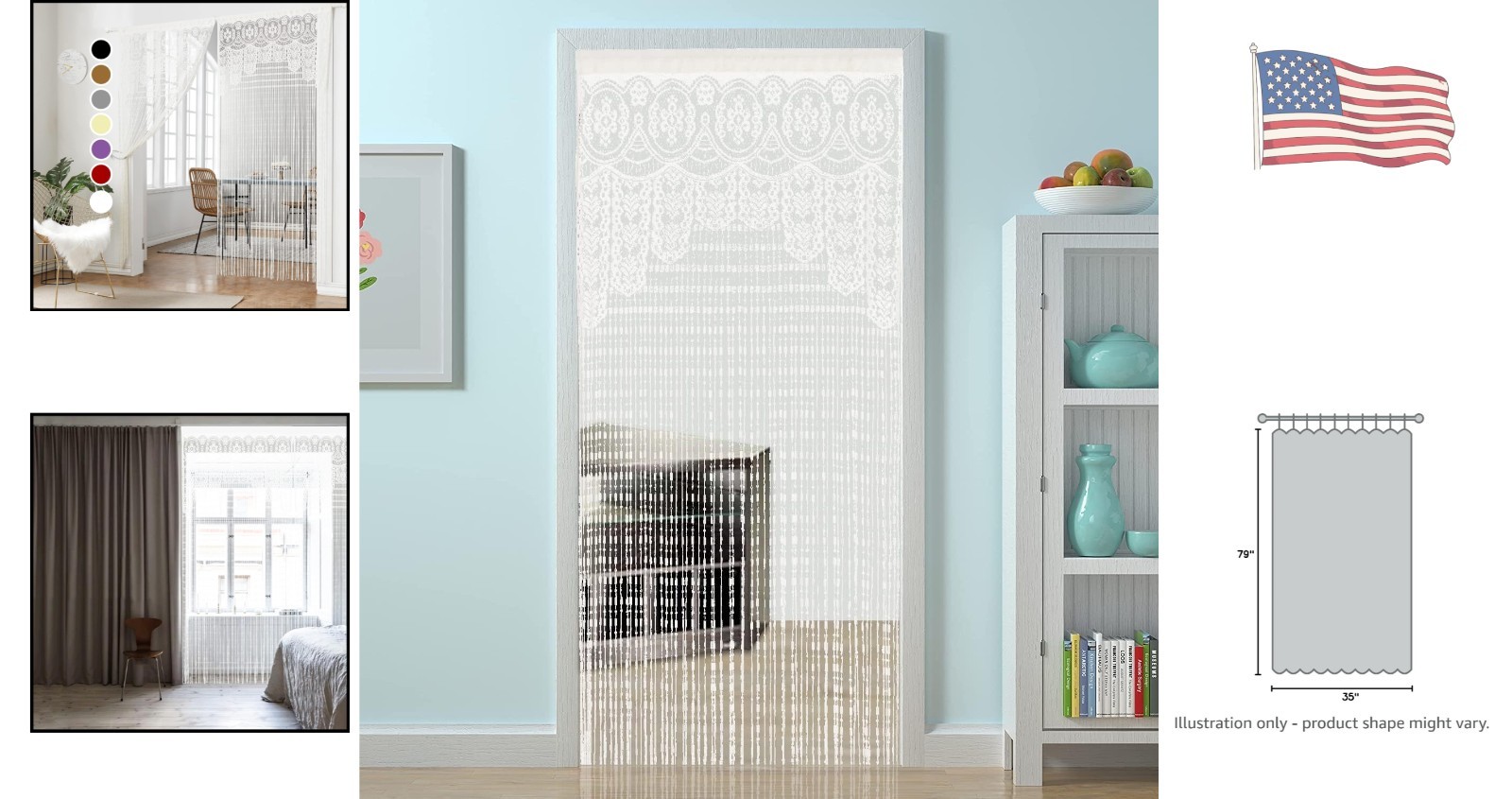 Customizable Boho String Curtain 35x79in – Semi-Sheer Room Divider in White