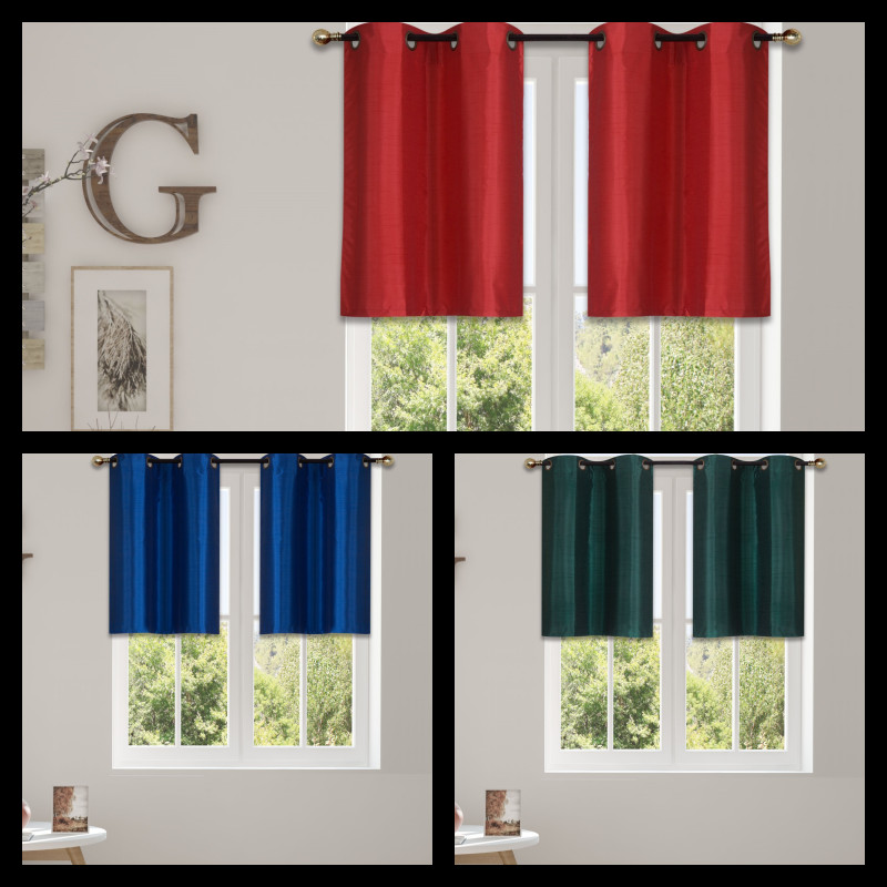 2PC VALANCE SOLID SILKY WINDOW CURTAIN SEE THROUGH 2X 30″WIDE X24″LONG (N29)