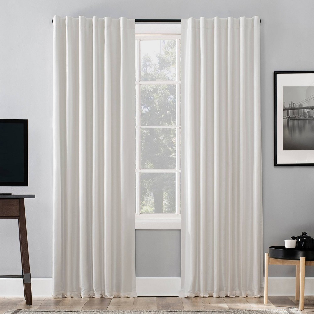 Sun Zero Evelina Blackout Back Tab Curtain Panel 50″x95″ White Faux Dupioni Silk