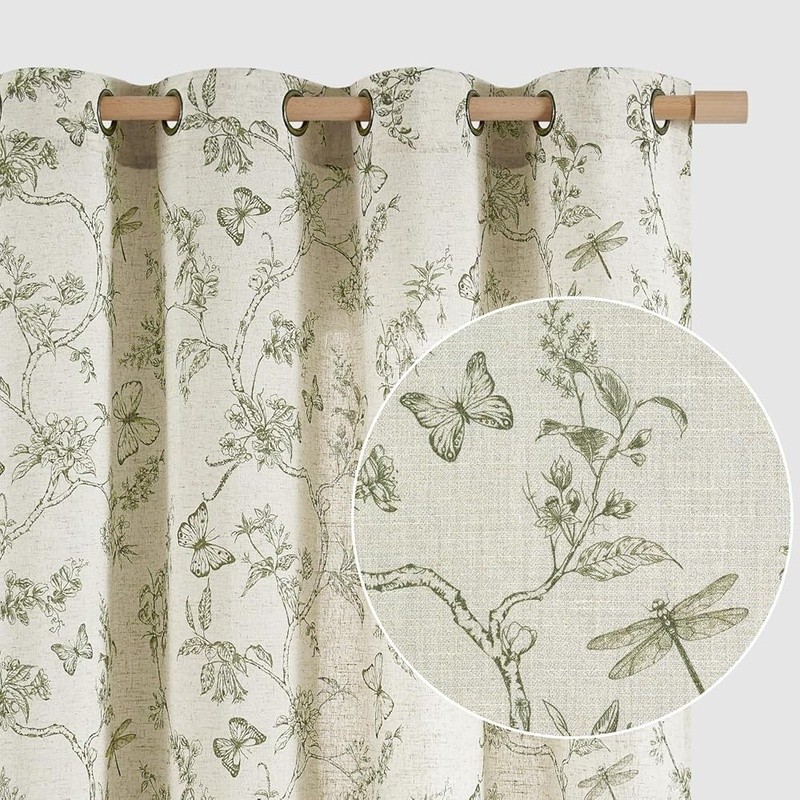 Linen Textured Light Filtering Curtains W/ Antique Bronze Grommets Home Decor US