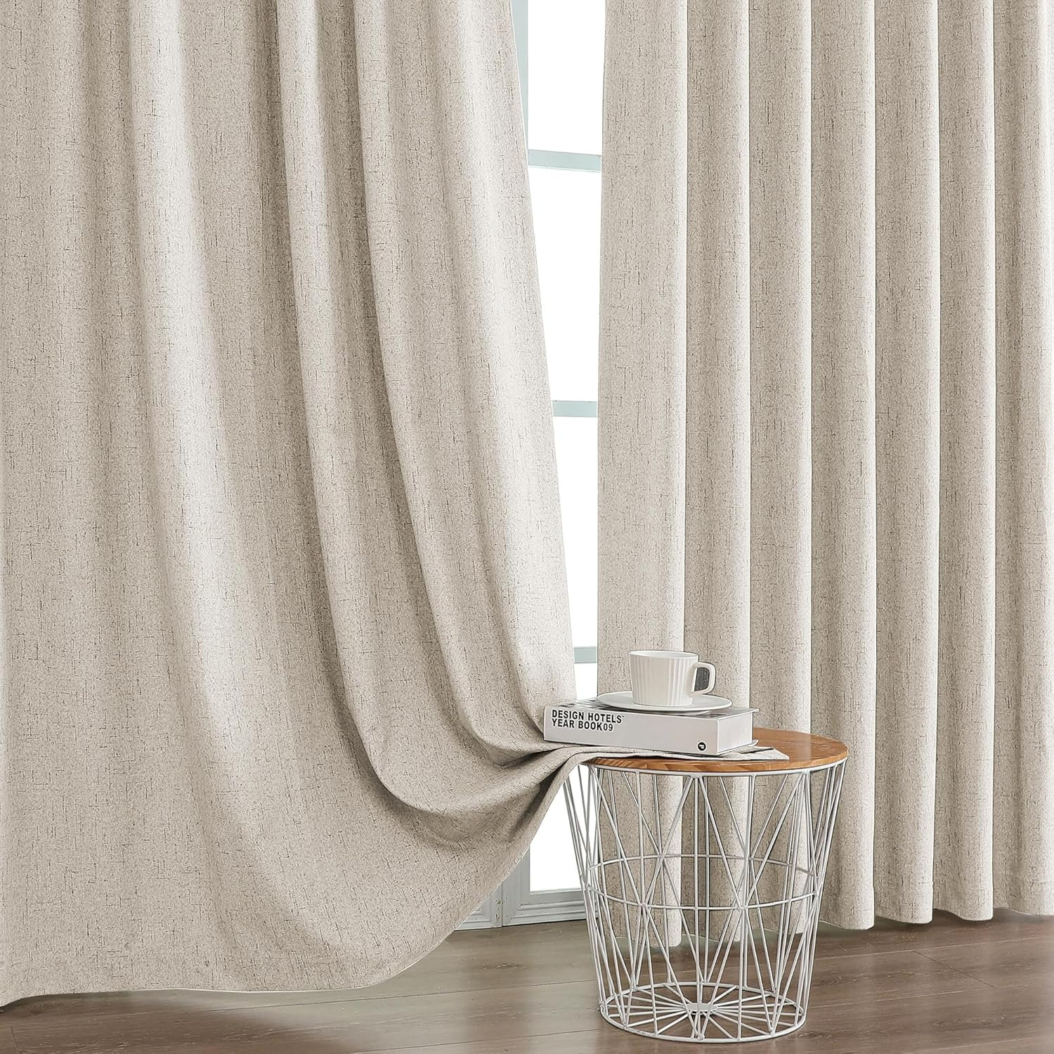 100% Blackout Curtains for Bedroom Farmhouse Linen Curtains 63 Inch Long Back Ta