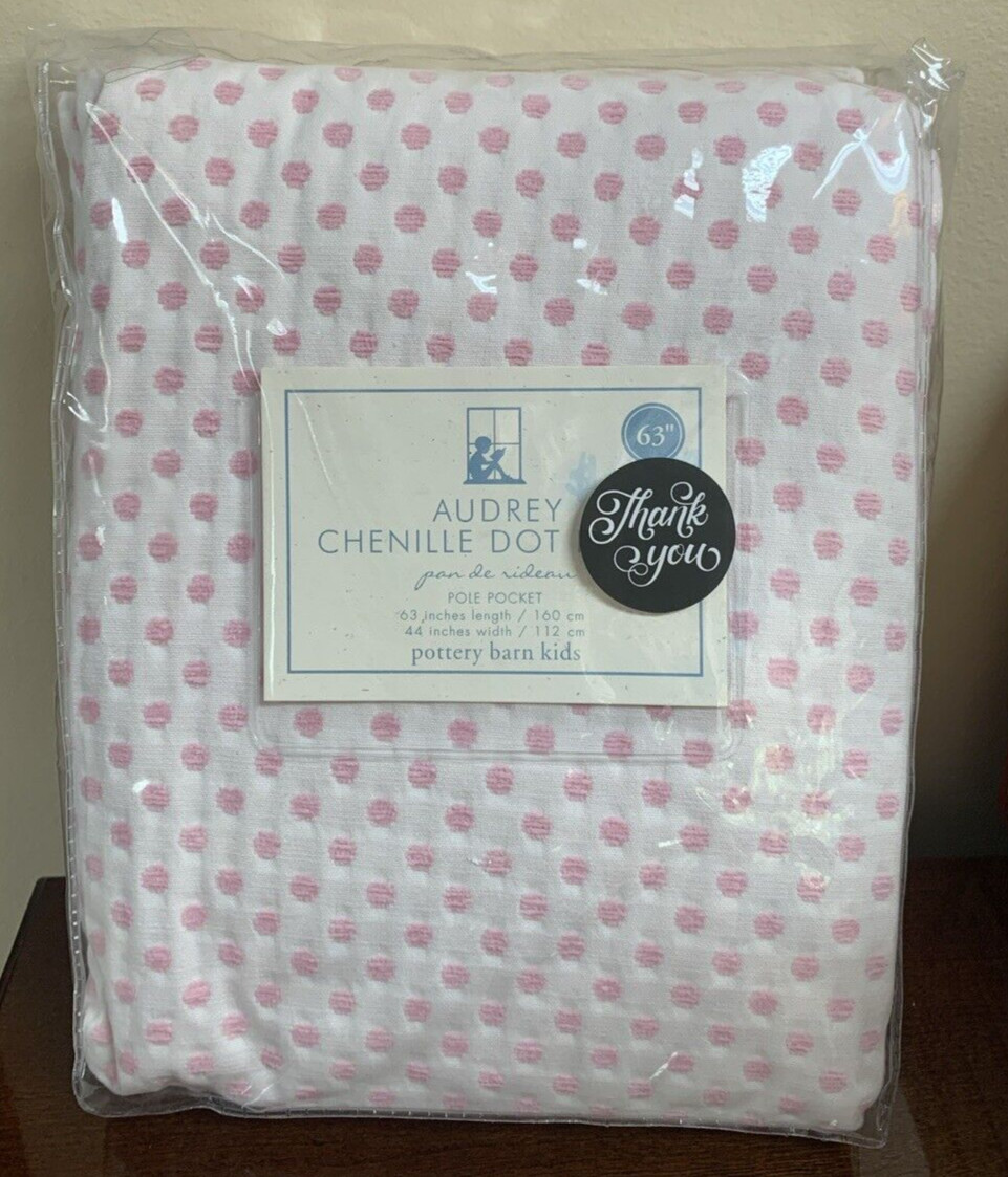 Pottery Barn Kids Audrey Chenille Dot Curtains Pole Panels Drapes 44 x 63 Pink