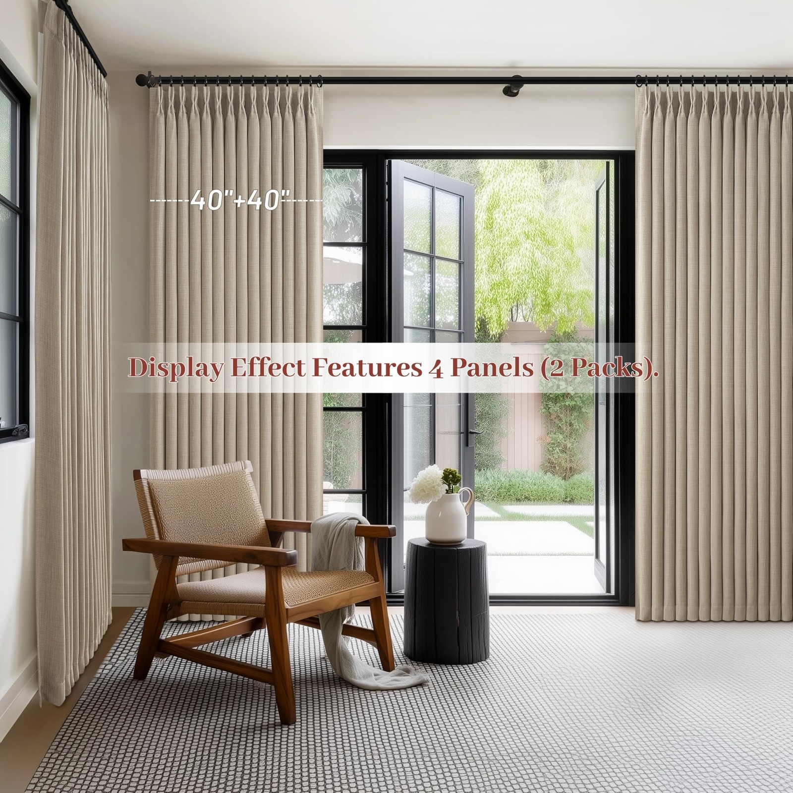 Unique Black Out Thick Linen Privacy Curtains 105 Inches Long for Room Divide…