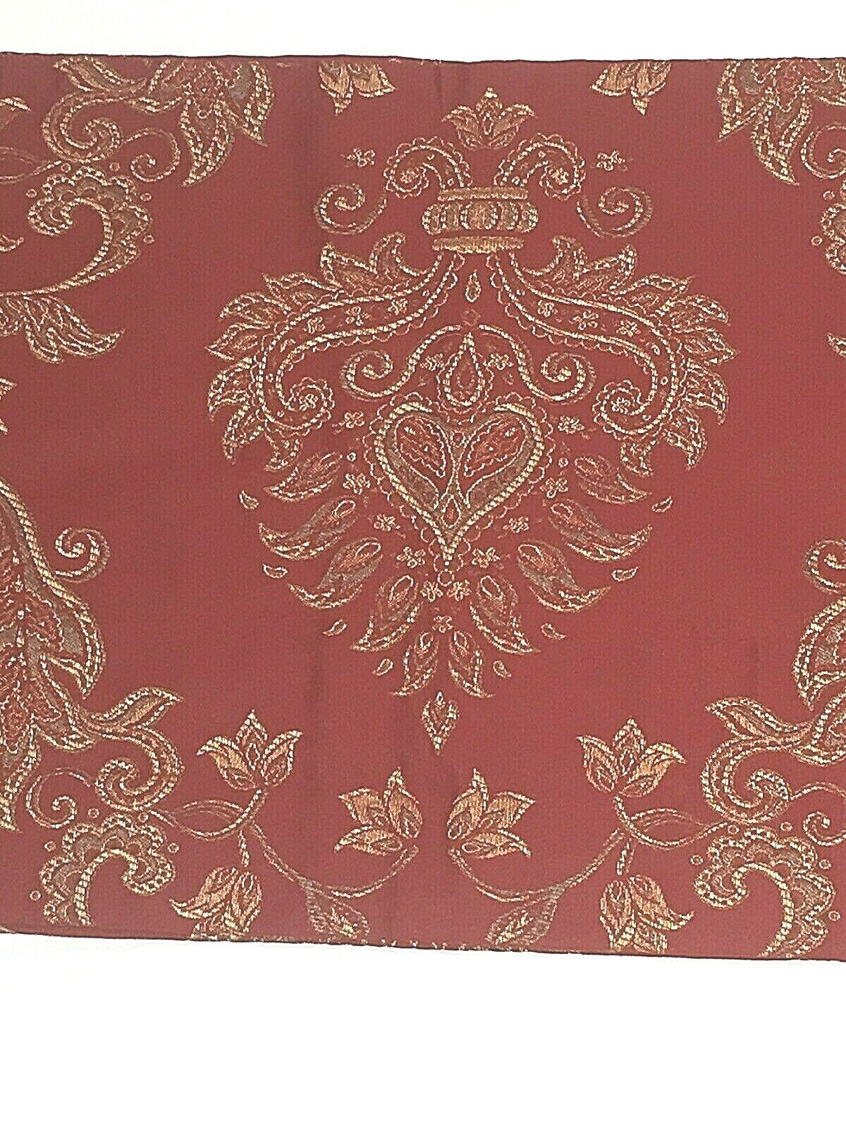 Nobility Floral Jacquard Lined Valance 87 1/4 x18″ Burgundy Yellow Sage 3″ Rod