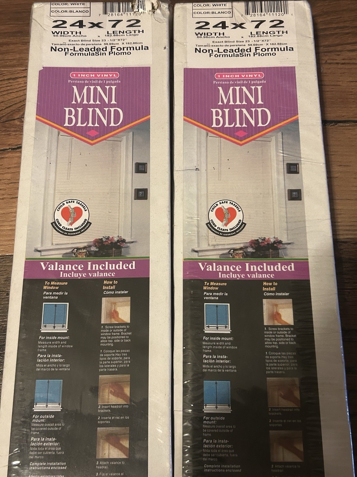 (2) NEW IN BOX Window Blinds Mini Blind 1″ Slat Vinyl, 24” wide x 72”, White