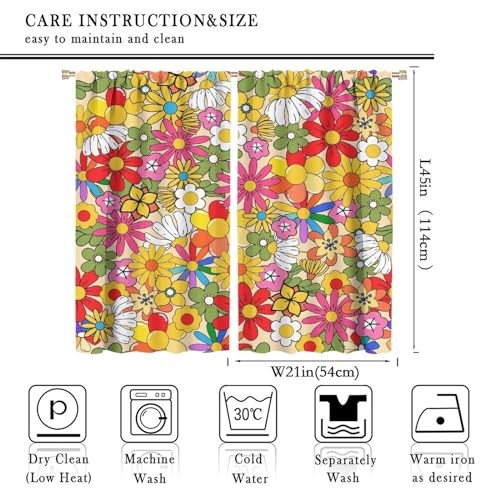 Boho Floral Vintage 70s Window Curtains, 20.5″W x 45″L (Pack of 2) Style-6