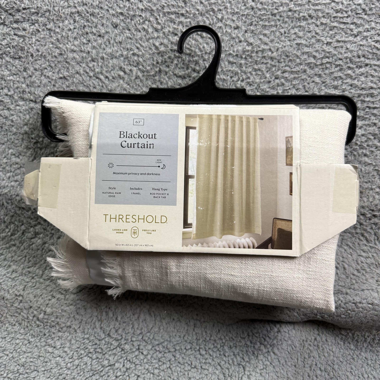 Threshold Blackout Curtain Panel 50×63 Beige Textured Rod Pocket Back Tab Single