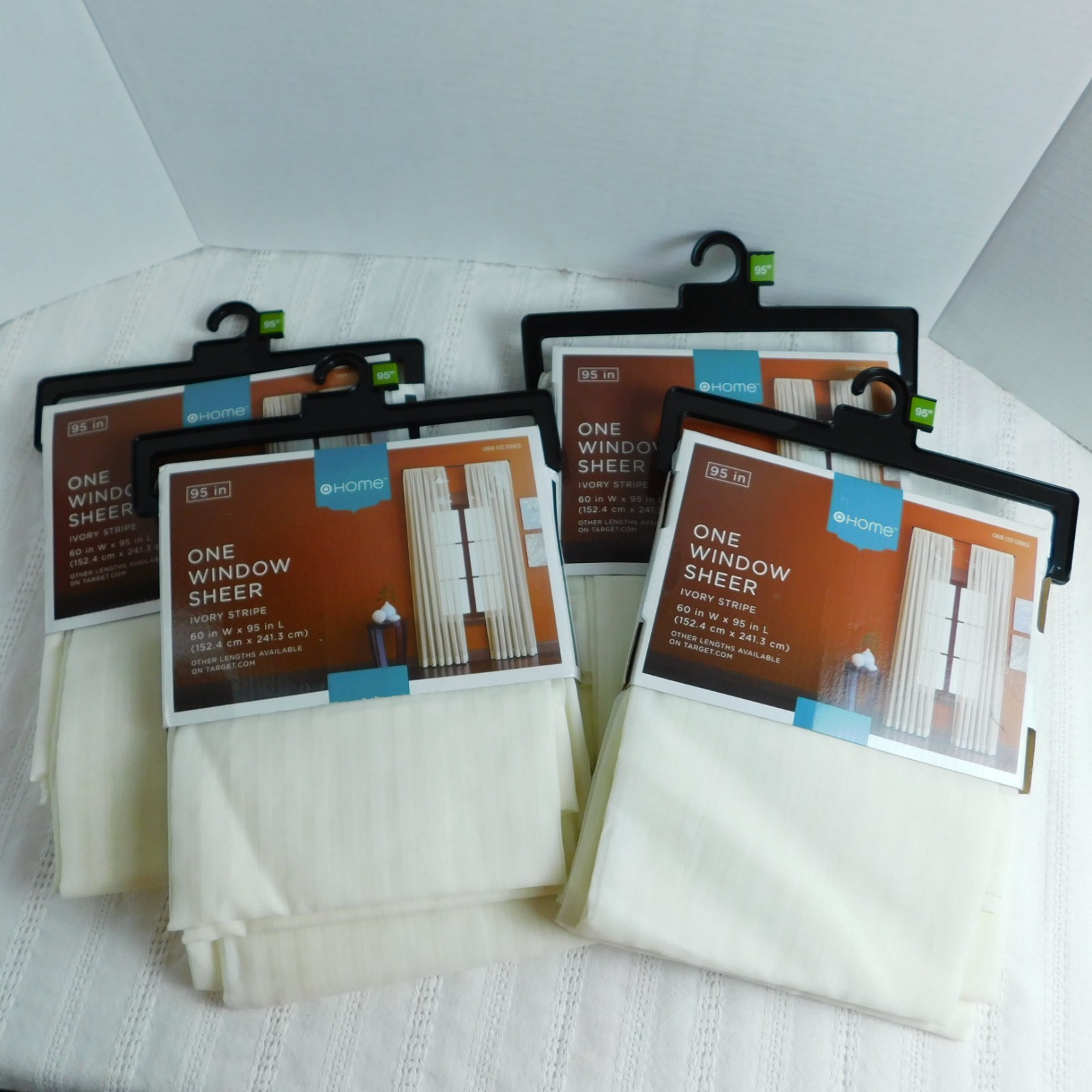 Target Home Window Sheers Ivory Stripe Lot of 4, 95Lx60″ Curtains (Read) NEW