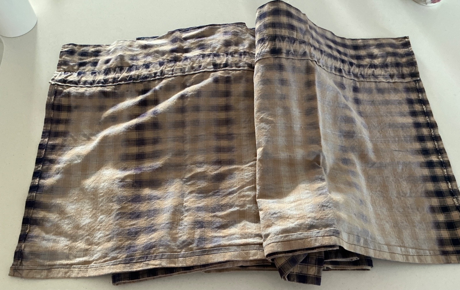 HUGE LOT OF 5 HOMESPUN NAVY PLAID VALANCES, HOMEMADE, SHIRR ON ROD POCKET