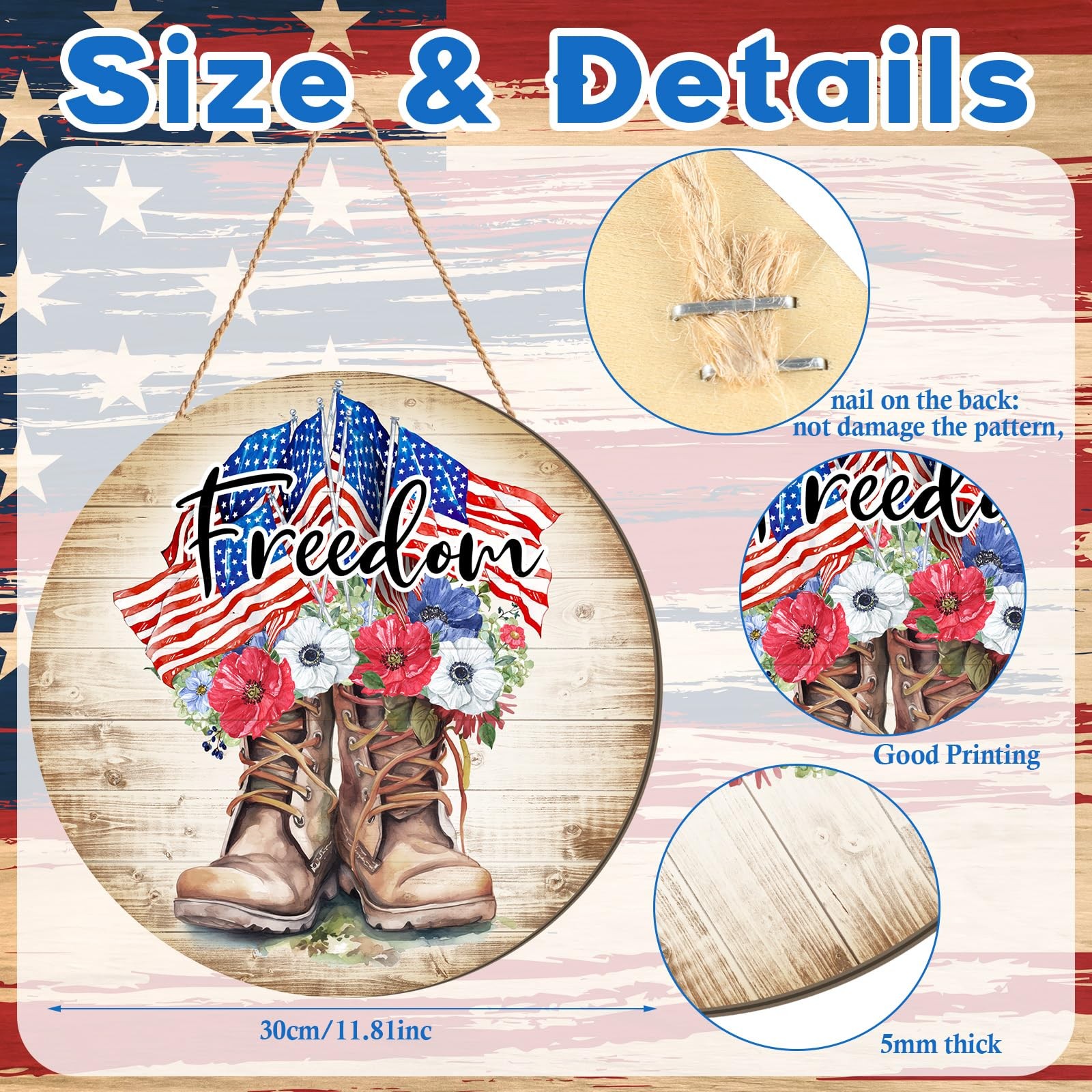 Memorial Day Decorations Patriotic Front Door Sign American Soldier Boots Hangin