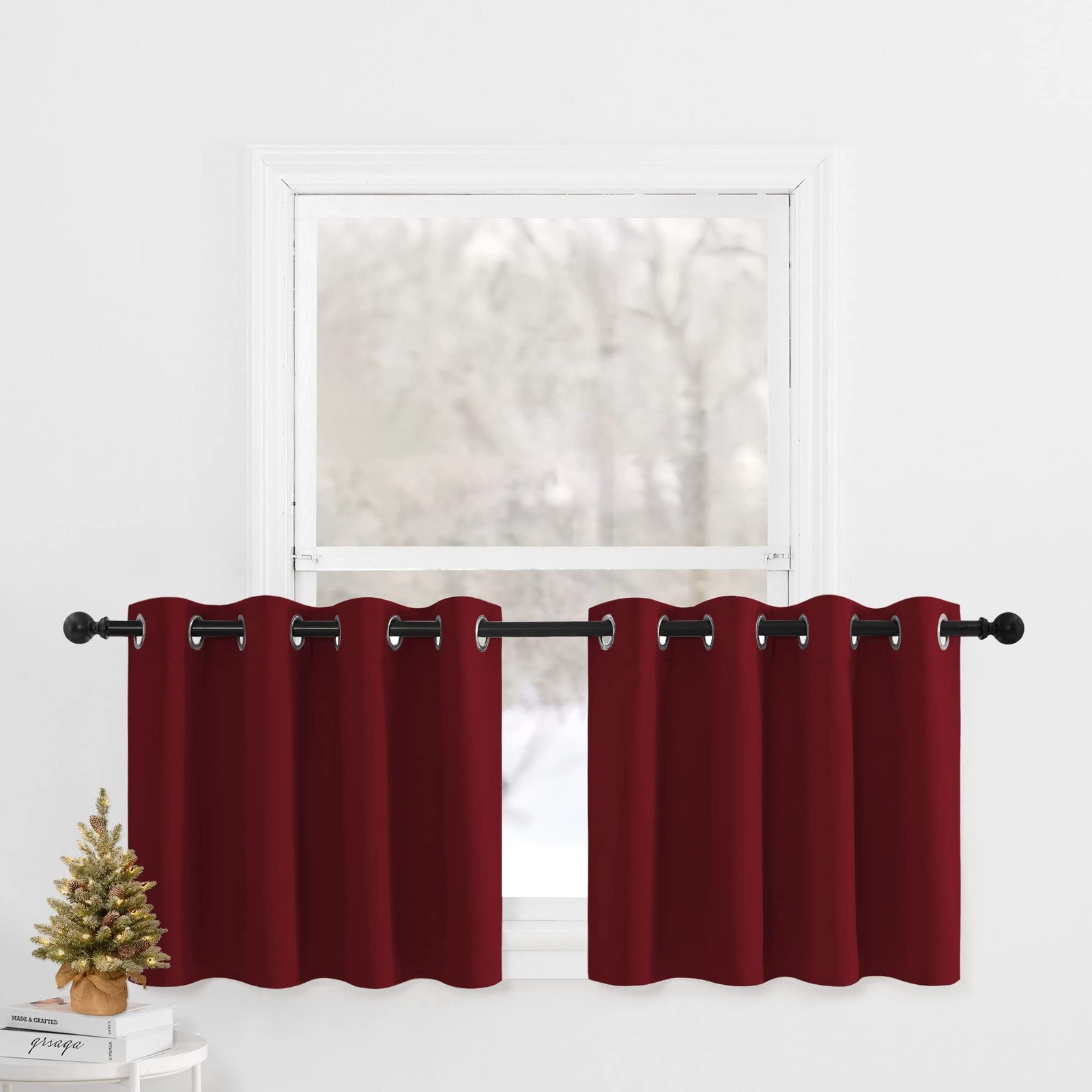 Red Blackout Tiers Curtains for Small Window – Thermal Insulated Eyelet Top P…
