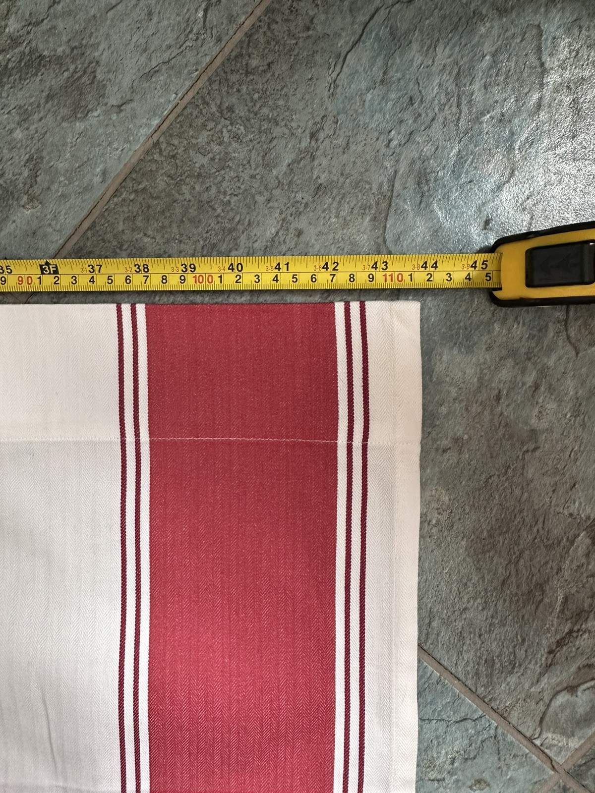 POTTERY BARN CADIZ STRIPE CAFE CURTAIN 13”x44” (2 Panels) RED POLE POCKET Set