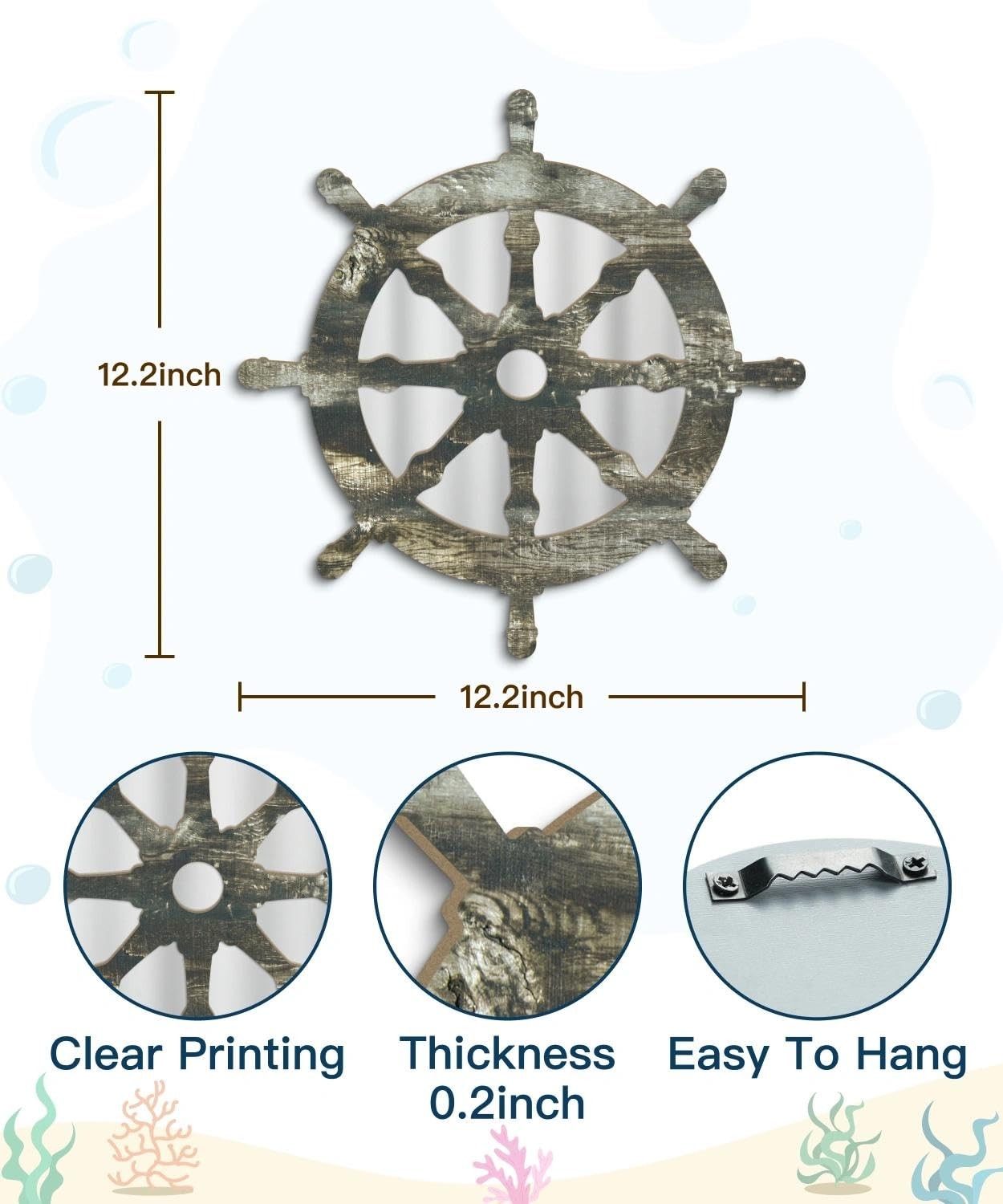 Nautical Ship Wheel Wall Decor Set 5mm Foam Board Acrylic Mirror Crocodile Ho…