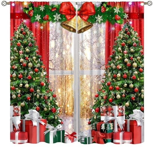 Christmas Window Curtains, Christmas Tree 20″W x 45″L (Pack of 2) Christmas-14