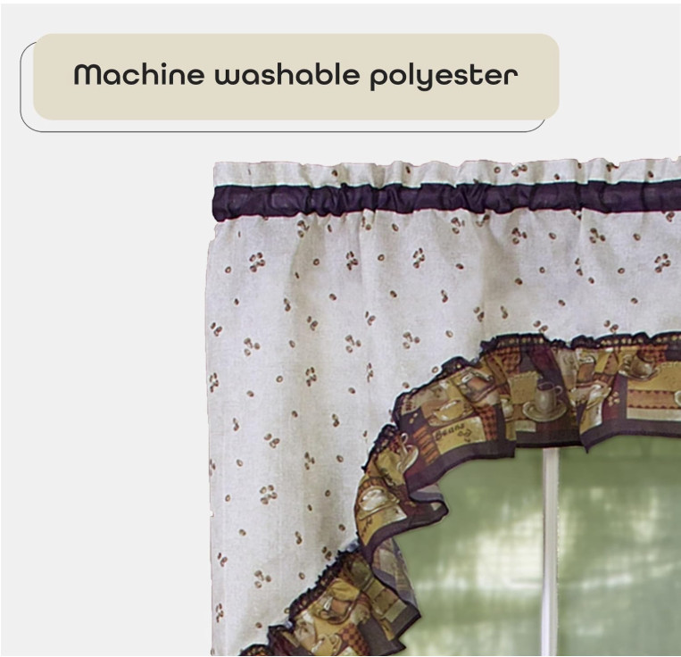 ACHIM Coffee Window Curtain Set 57” W x 24” L | Brown | Rod Pocket | Kitchen