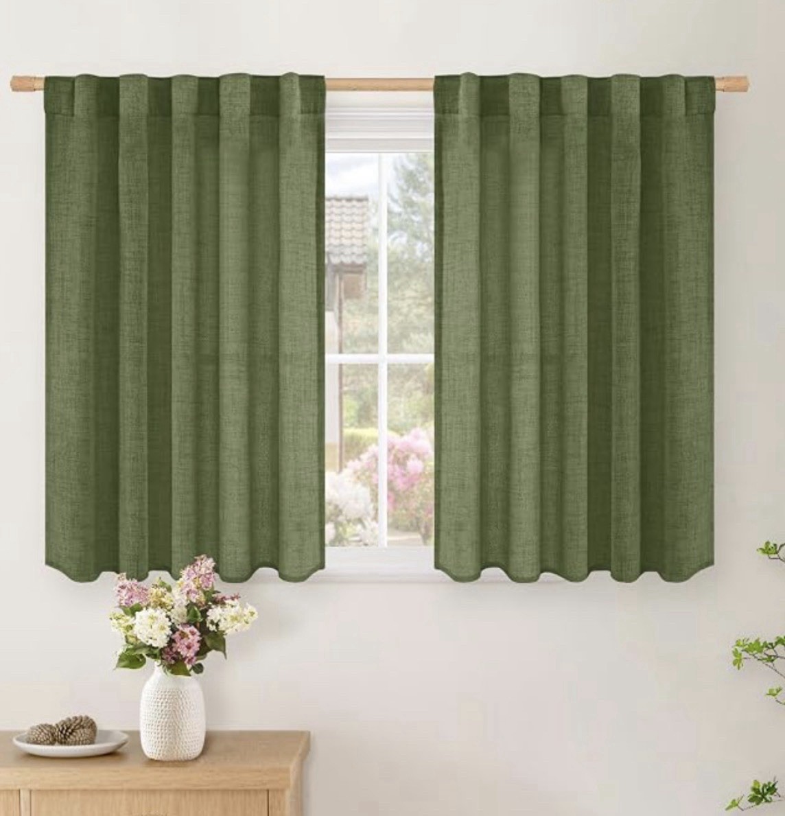 BGment Olive Linen Look Kitchen Curtains 42×40 Light Filtering 2 Panel Set 💜