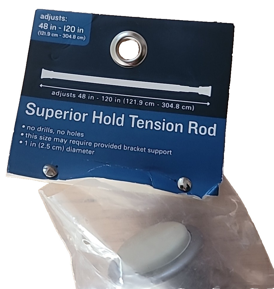 Silver Superior Hold Adjustable Telescoping Tension Rod 48″ – 120″ No Drills 1″D