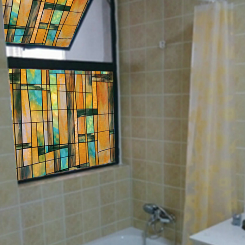 Static Cling Window Films Geometric Stained Opaque Glass Sticker No Glue Retro