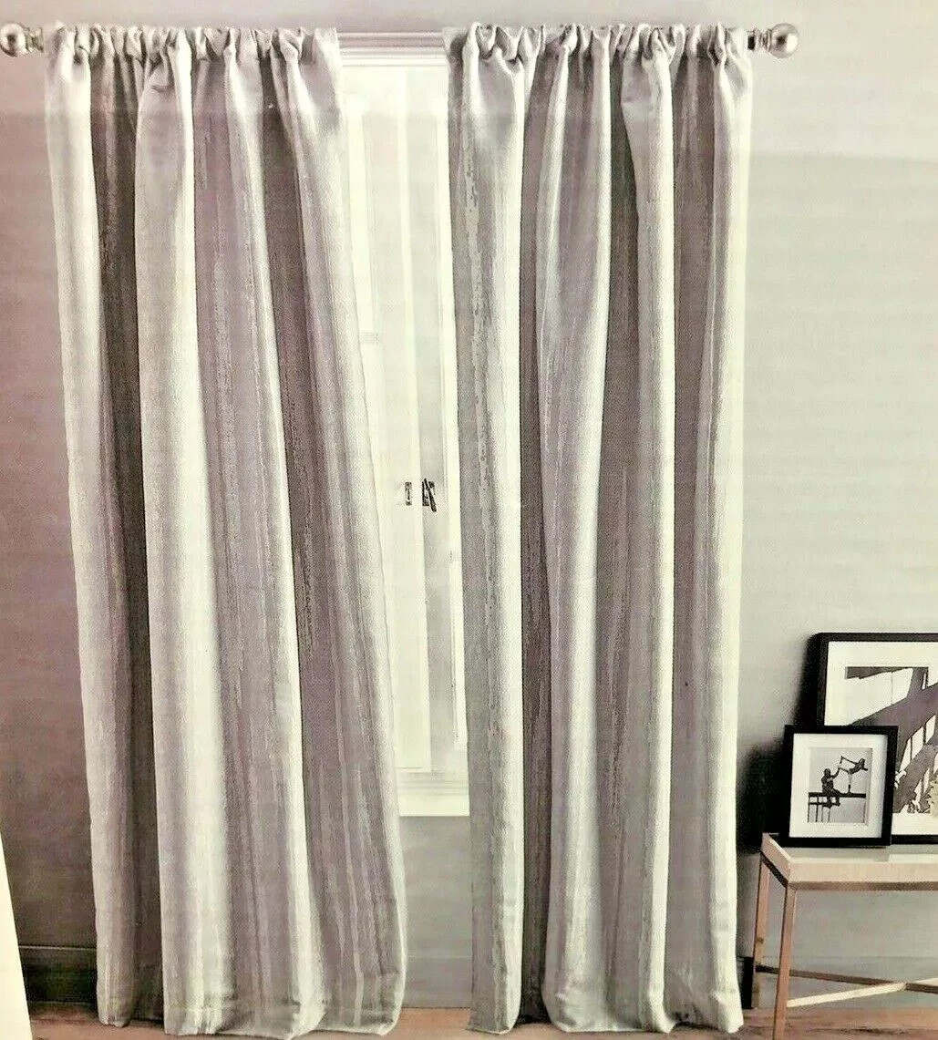 DKNY LUXURY 2 Lined Window Curtain Panels CITY STREAM Silver Gray 50 X 84 NEW