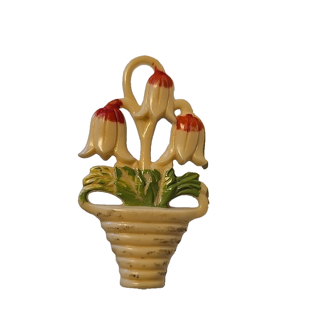 Vintage Celluloid Curtain Tie Back Tulip Basket 1930s 40s Drapery Hook Drapes