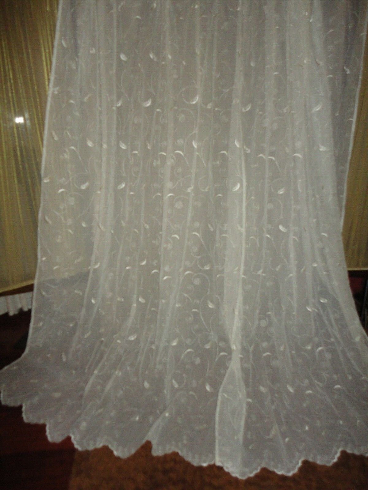 COMMONWEALTH HOME CREAM EMBROIDERED SCROLL SCALLOPED SHEER (2) PANELS 54 X 84