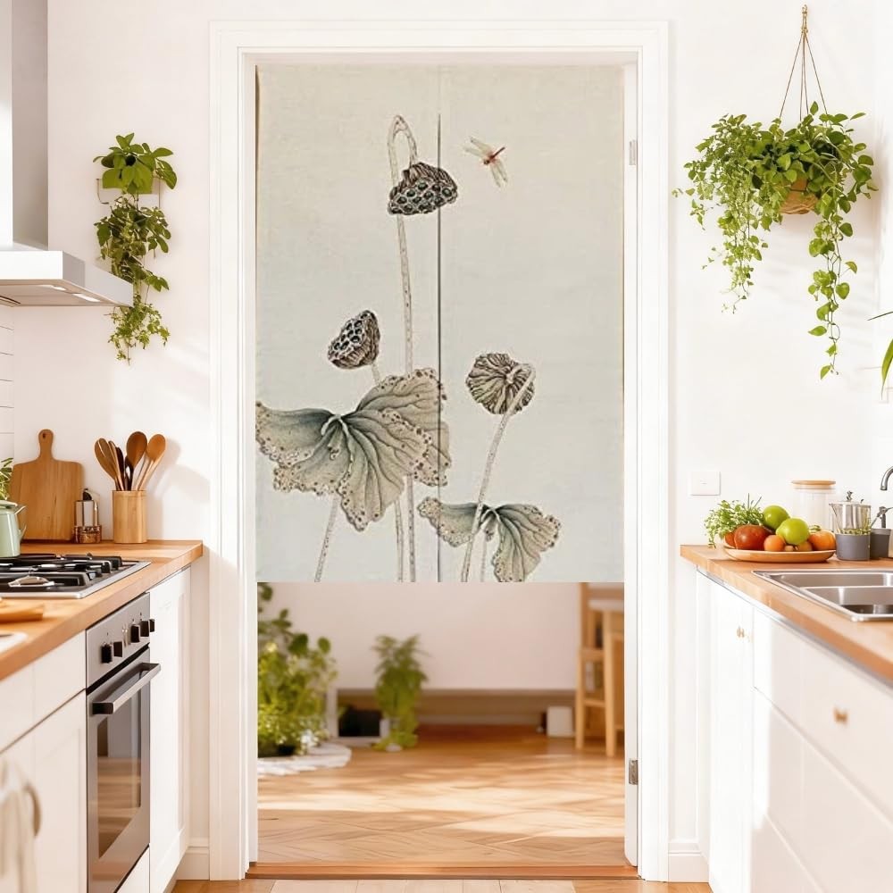 Chinese Lotus Door Curtain Toilet Partition Noren Feng Shui Curtain (Lotus & …