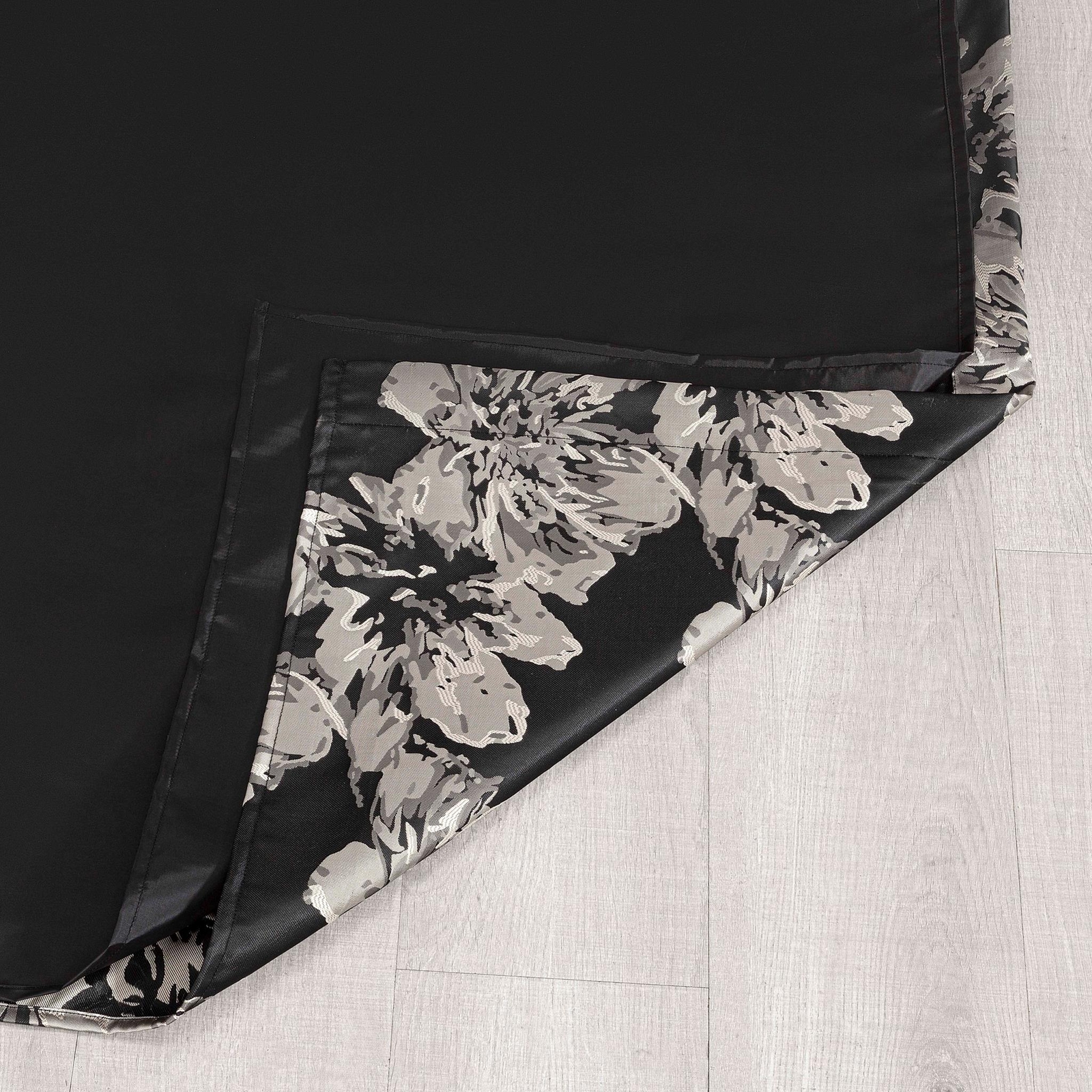 Chezmoi Collection Kelsey 4-Piece Black Gold Jacquard Woven Hibiscus Curtain Set