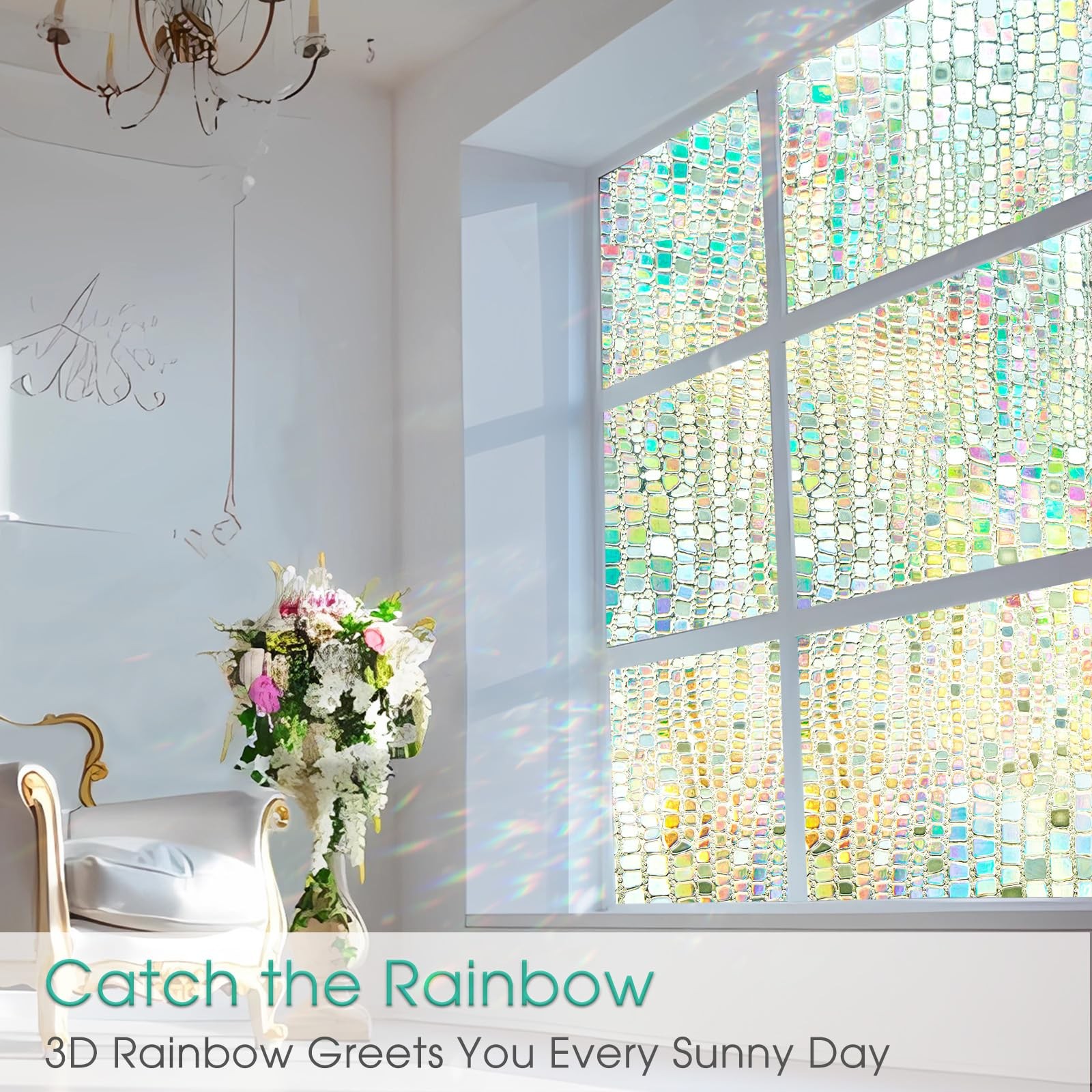 Beautysaid Window Privacy Film Stained Glass 3D 17.5 x 78.7 inch, Pure