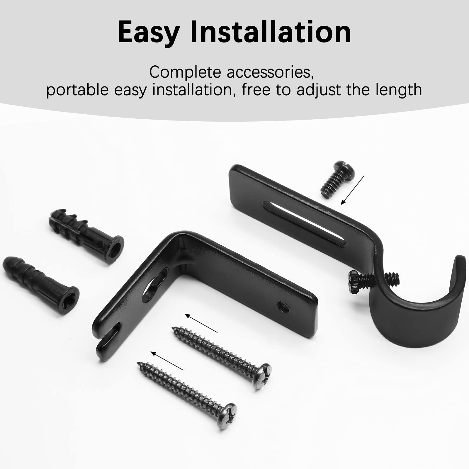 4 PCS Heavy Duty Adjustable Curtain Rod Brackets Wall Mount Black 5/83/4