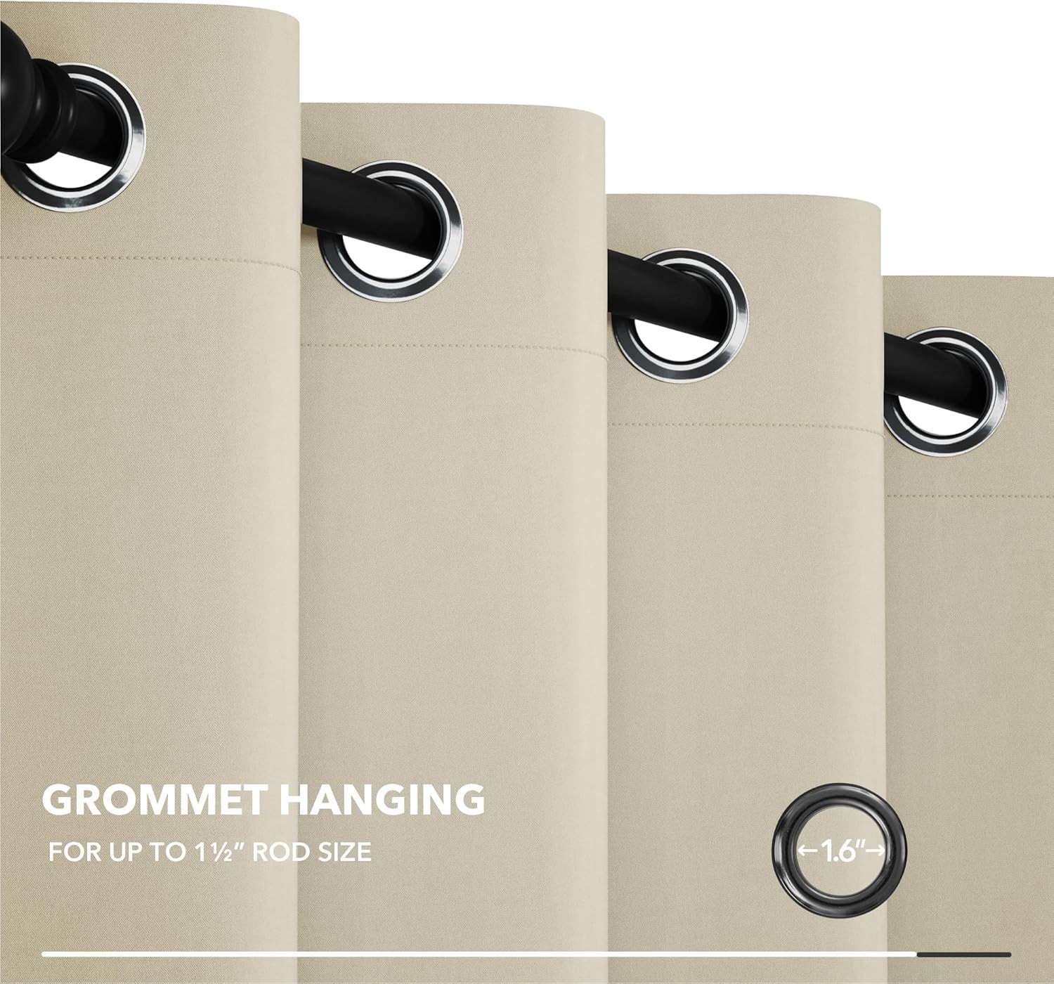 Noise-Reducing Light Beige Blackout Curtain – 100W x 84L for Ultimate Privacy
