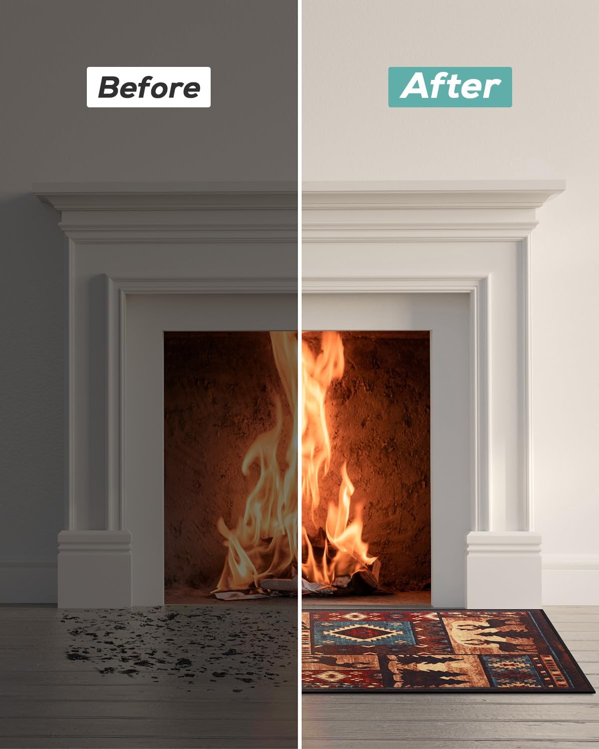 Fireplace Hearth Rug, 24 x 36in Soft Non Slip Protector Mat, Ultra-Thin Vinta…