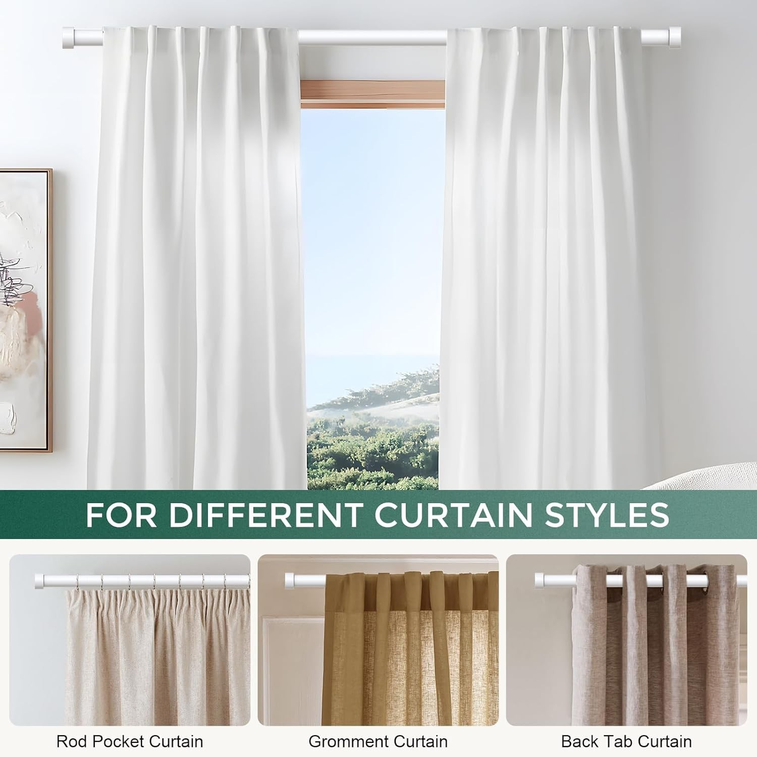 White Curtain Rods for Windows 48 to 84 Inch4-7 Feet,1″ Diameter Drapery Rods…