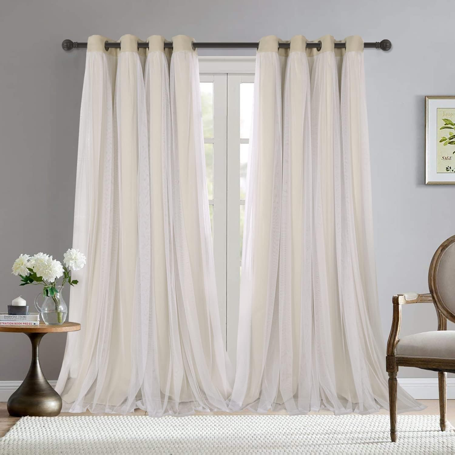 BONZER Mix and Match Blackout Curtains Grommet Double-Layered Curtains with Whit