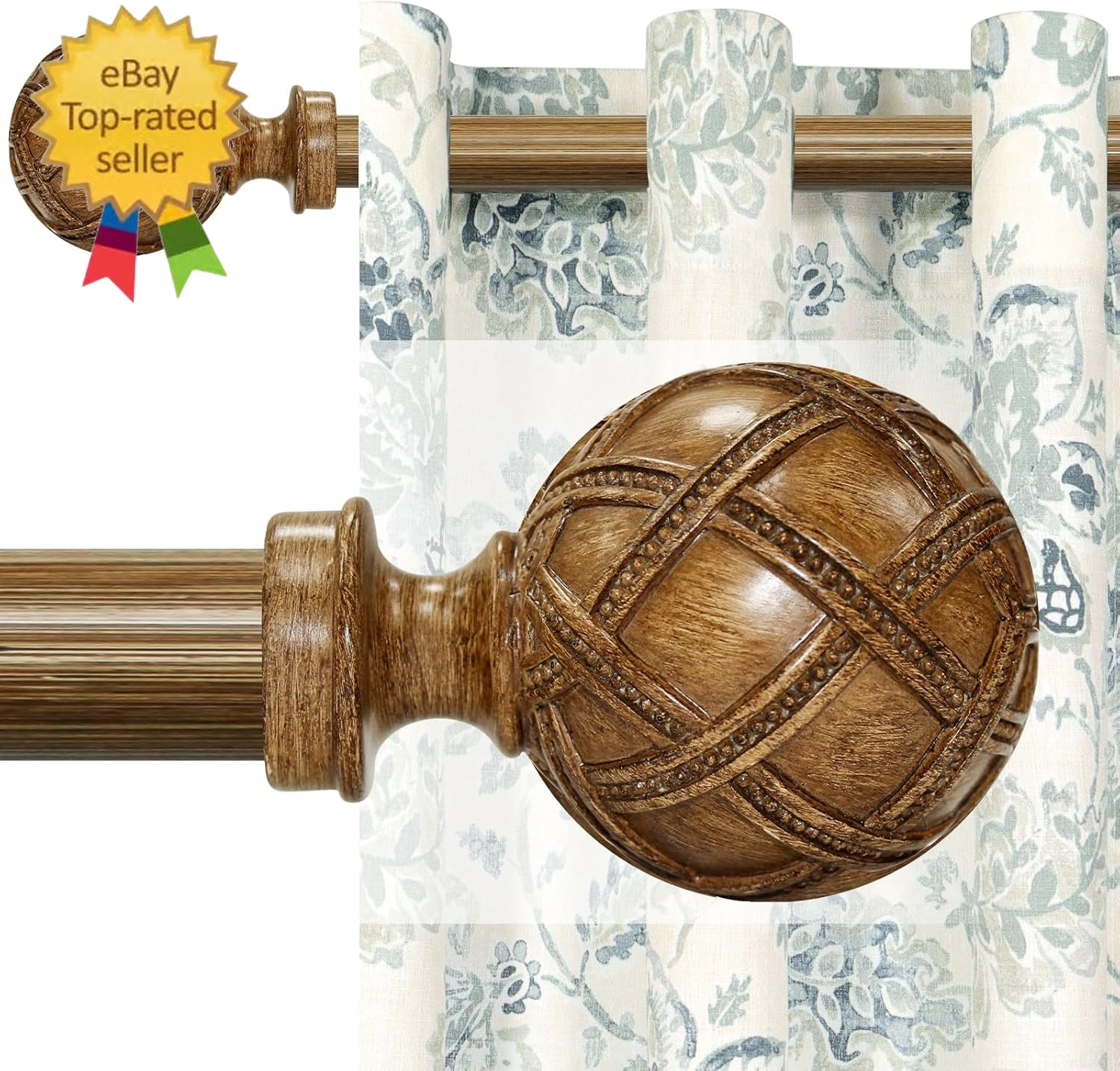 Wood Curtain Rods for Windows 84 to 120 Inch(7-10Ft): 1 Inch Adjustable Heavy Du
