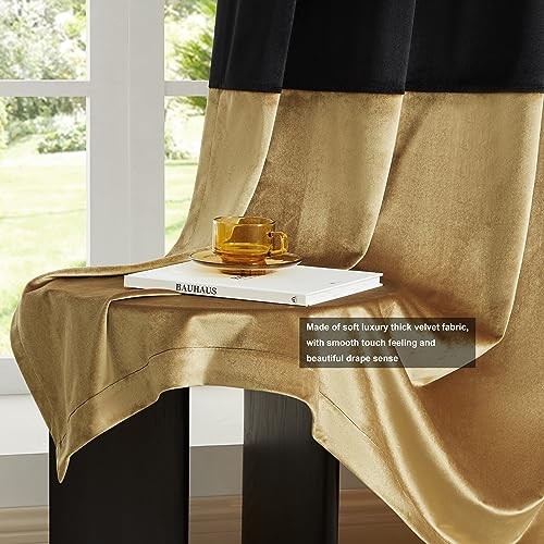 Black Gold Color Block Window Curtains 52″W x 96″L (Pack of 2) Black & Gold