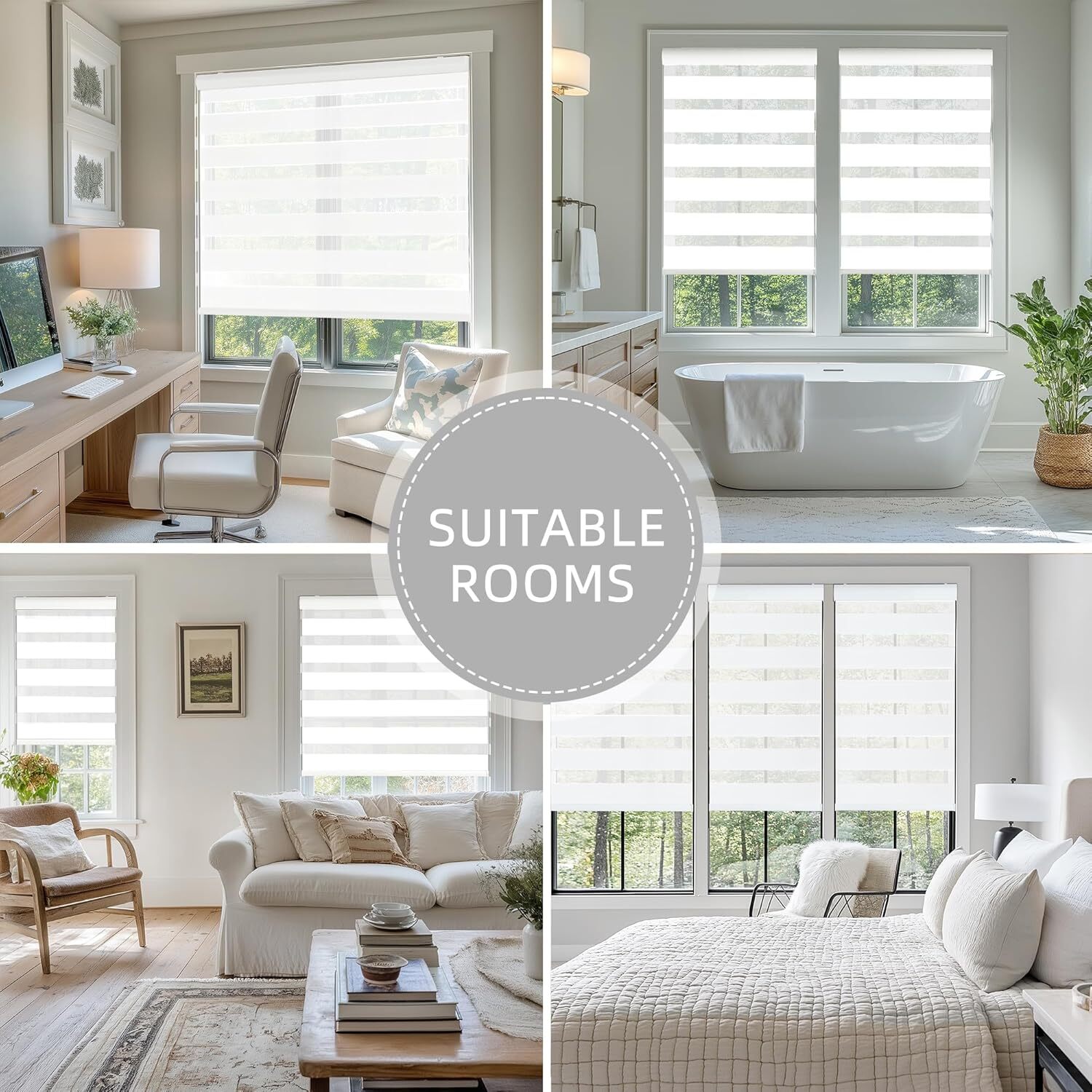 Cordless Zebra Print Blinds, Double (44 in. W x 72 in. H, White)