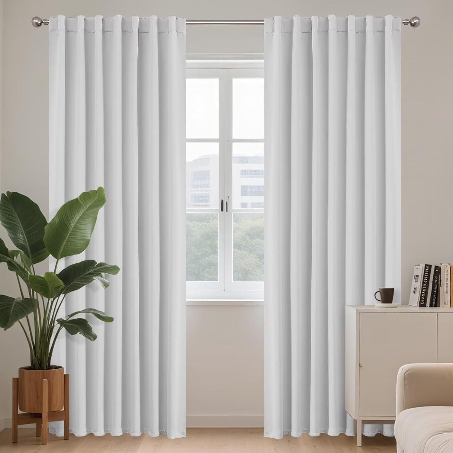White Blackout Curtains 96 Inches Long for Bedroom, Curtains 96 Inch Length 2 Pa