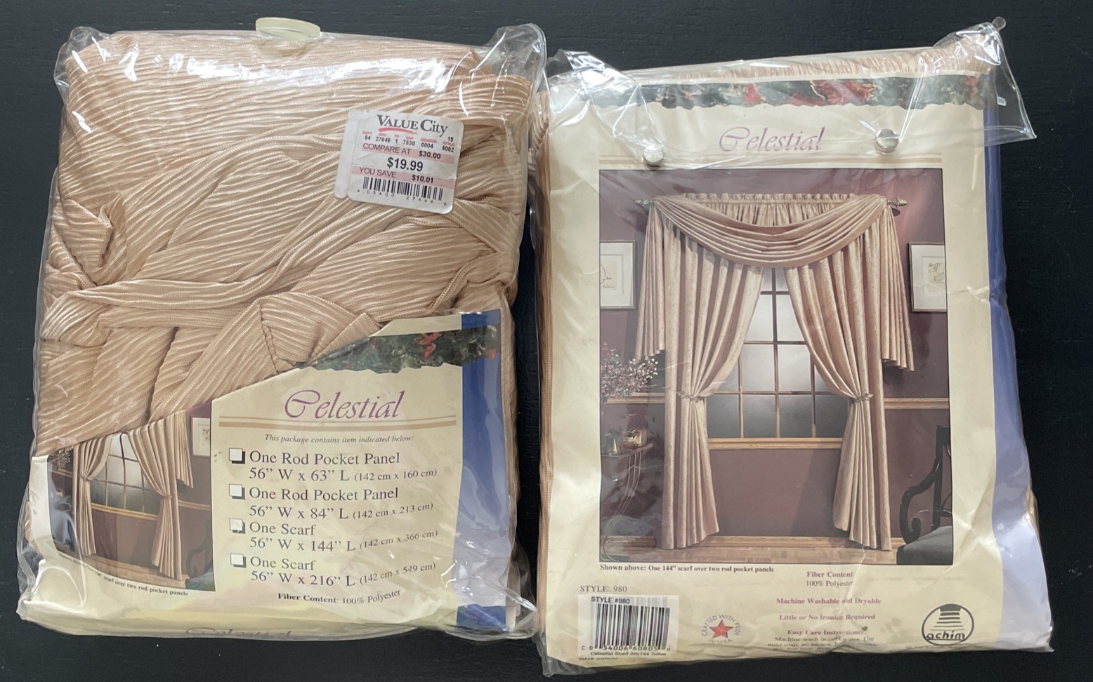 VTG Window Scarf Valance Lot 2 Celestial 56×144 Toffee Oatmeal Warm Beige Flax