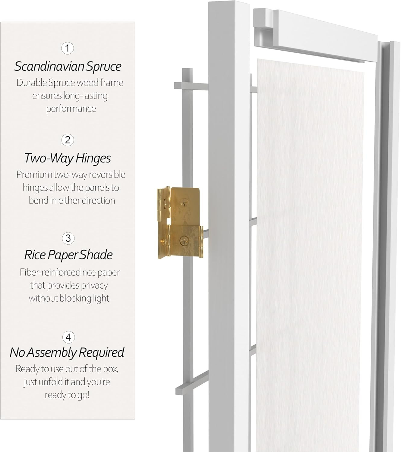 2 Ft. White Shoji Screen – 3-Panel Short Desktop Window Divider