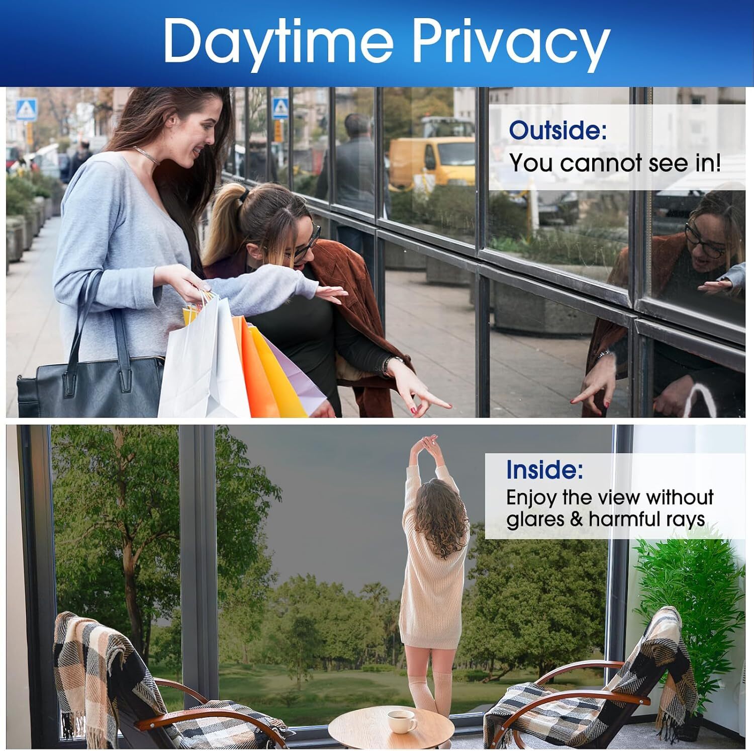 Coavas One Way Window Privacy Film, 17.5 x 78.7 Inch, Black Silver