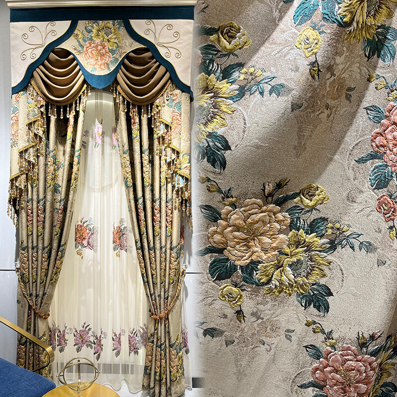 high-grade European jacquard chenille relief thick valance curtain tulle M1560