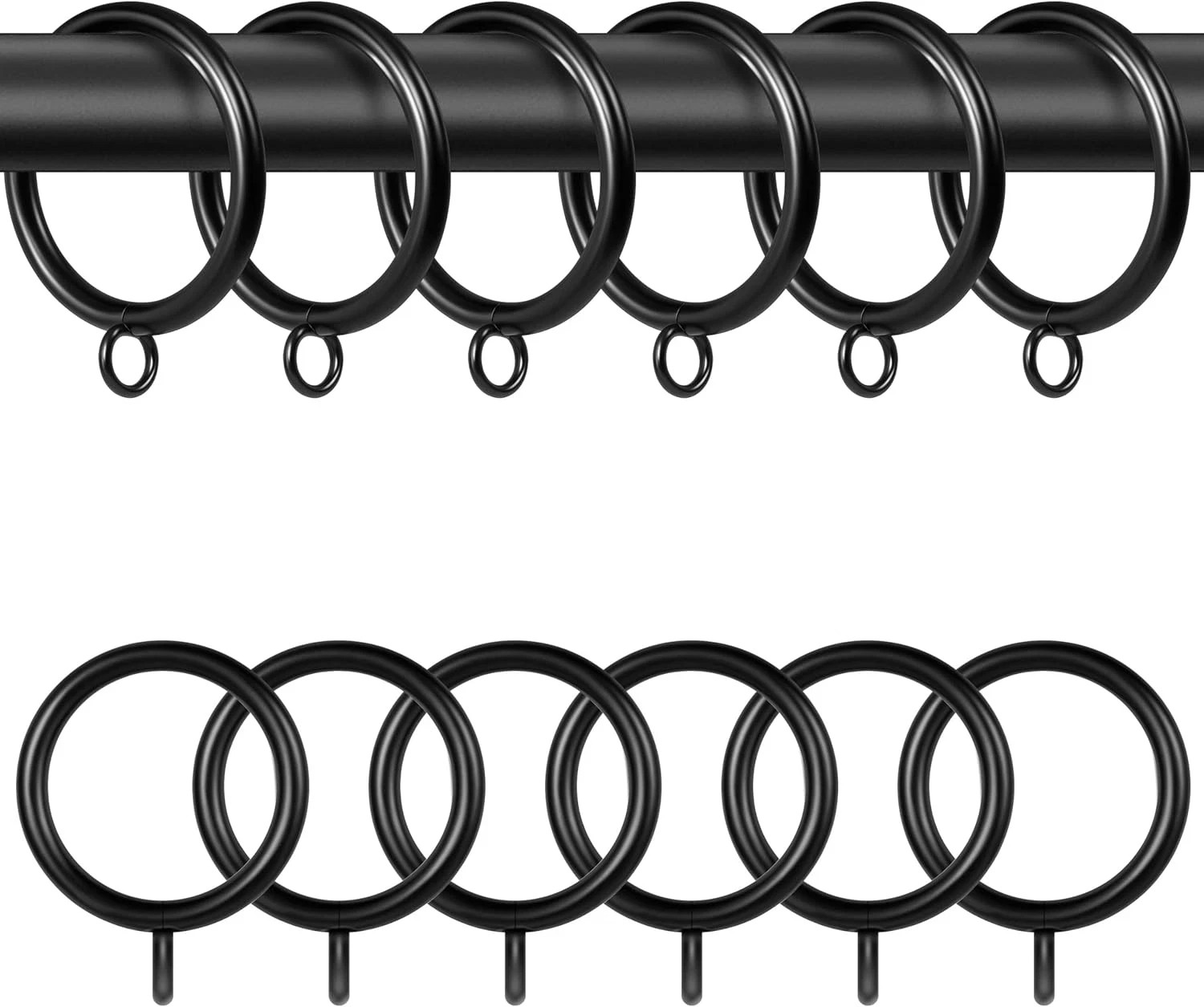 Curtain Rings with Eyelets,48 Pack Metal Black Curtain Rings for Pinch Pleat Cur