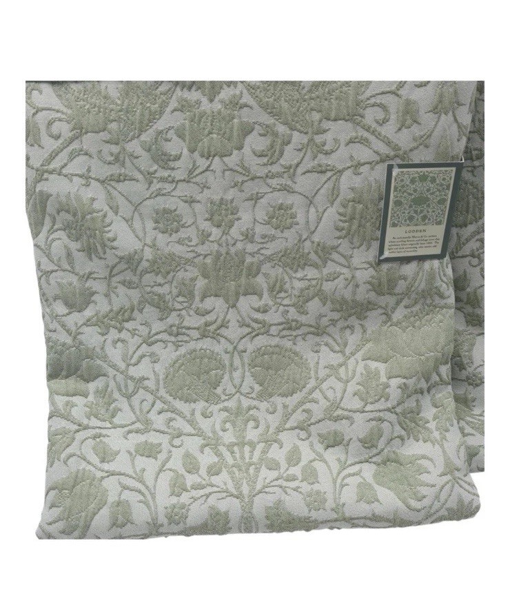 WILLIAM MORRIS Co 2Set/4 Panels Embossed Lodden Green Floral Curtains 37×96 NEW