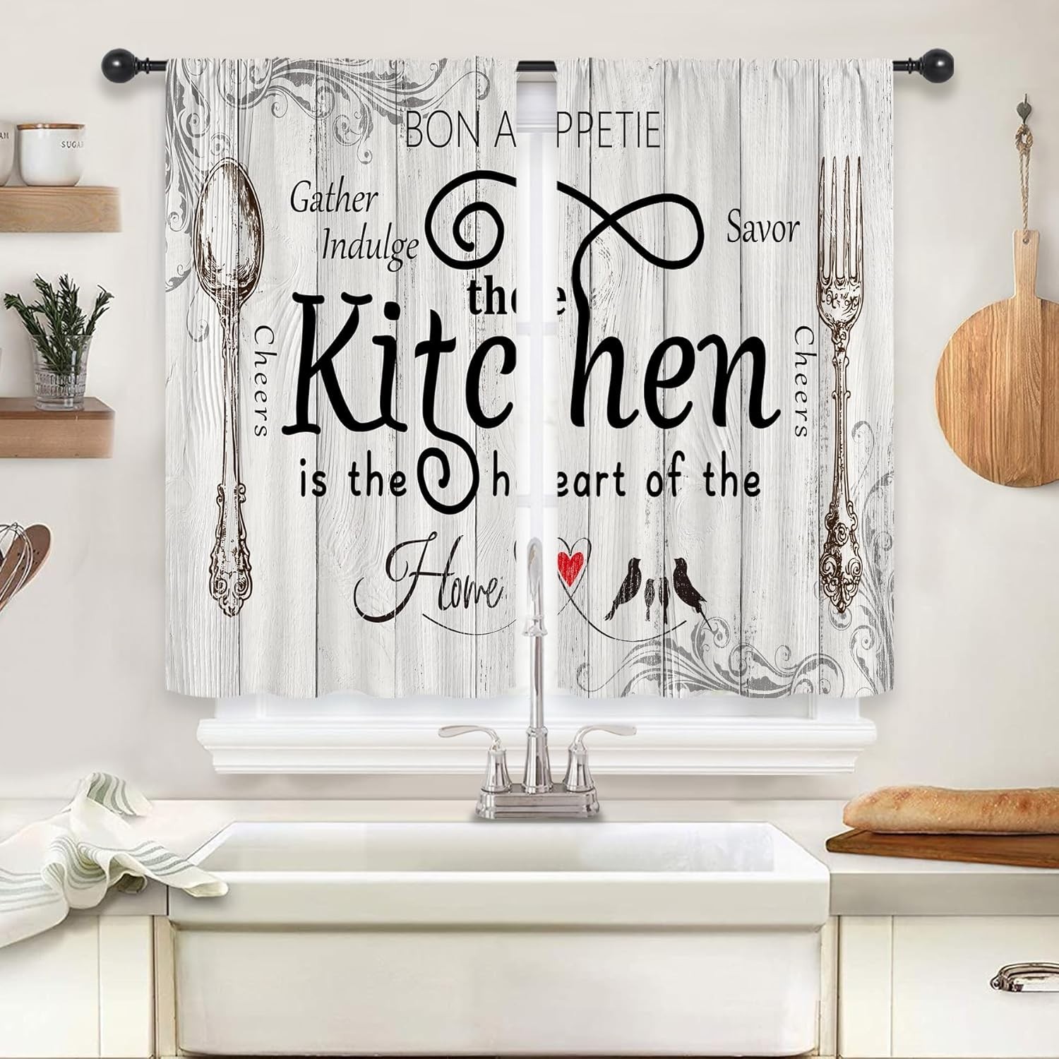 Riyidecor Kitchen Curtains Rustic Farmhouse 55×39 Inch Rod Pocket Country Short