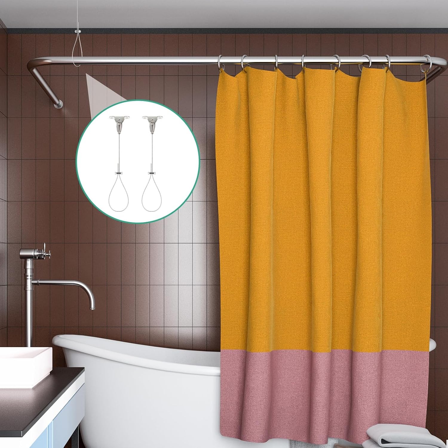 2Pcs Ceiling Mount Shower Curtain Rod Support Adjustable 60″ Closet Pole Bracket
