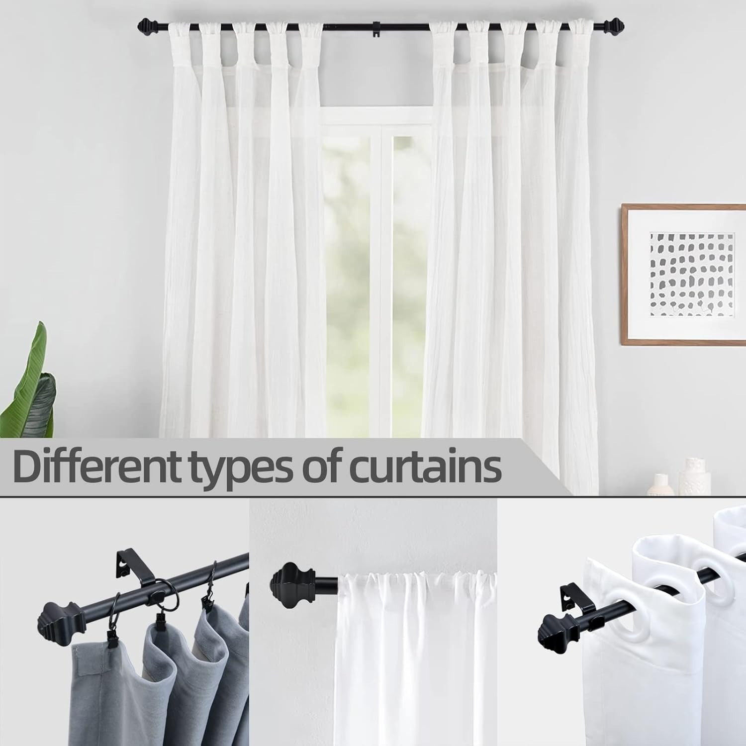 2pk Curtain Rods 30-46″ Small Window Hardware Set Stainless Steel 5/8″ Dia Black